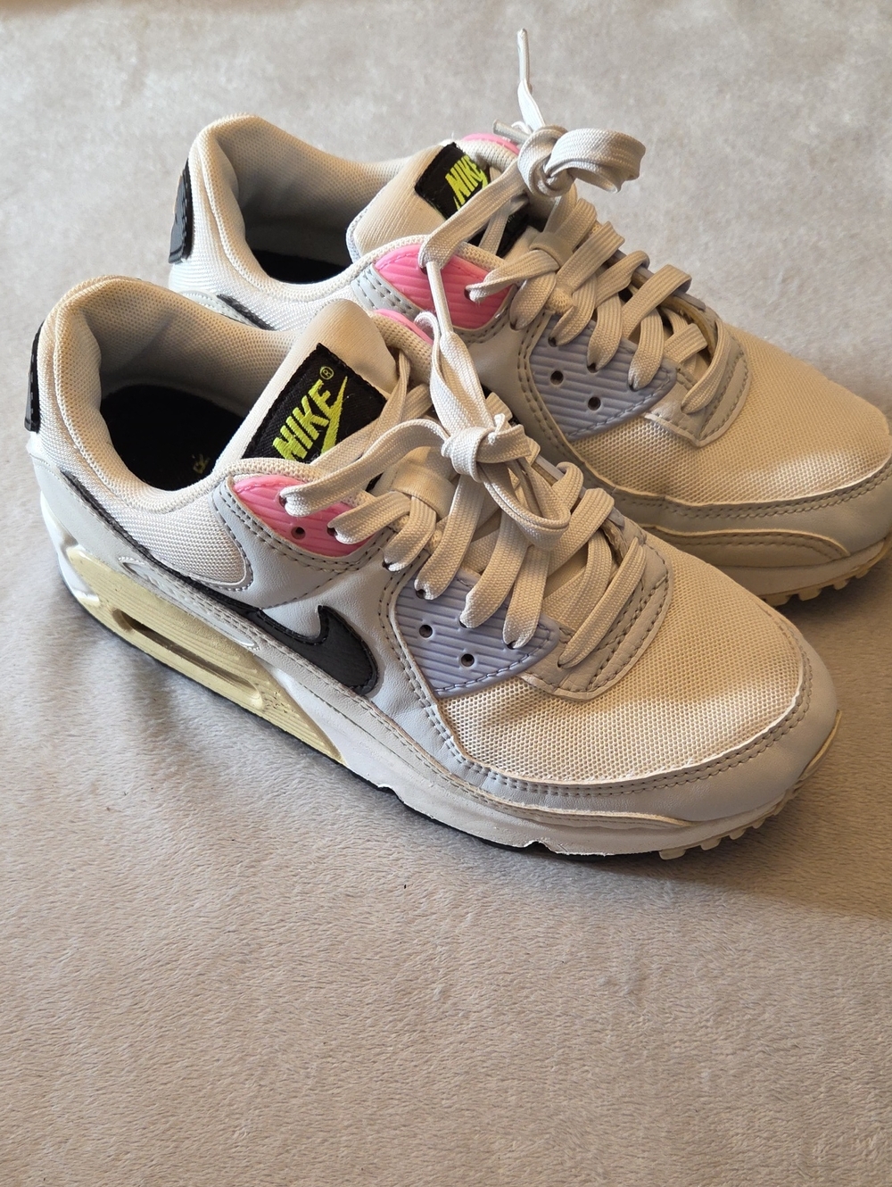 Nike Air Max Sneakers, Size 7, White, Black, Periwinkle & Pink